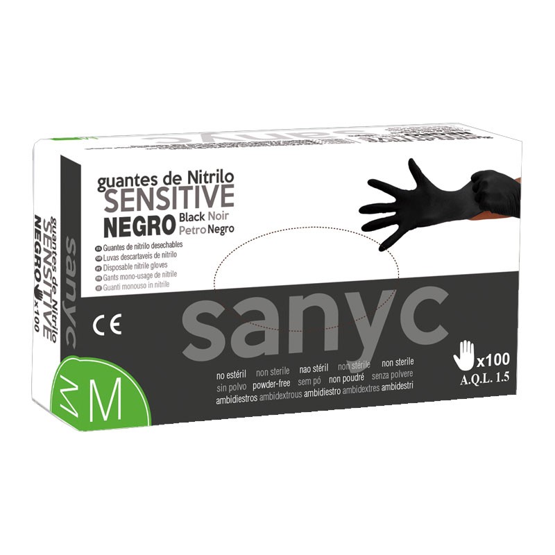 GUANTES NITRILO NEGRO - SENSITIVE ESTUCHE 100U.