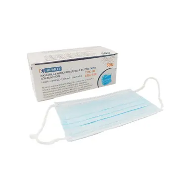 MASCARILLAS MÉDICAS TRES CAPAS CON GOMAS AZUL 50 U TIPO IIR