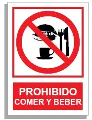 SEÑAL PROHIBIDO COMER Y BEBER 297x210 PVC REF. 286