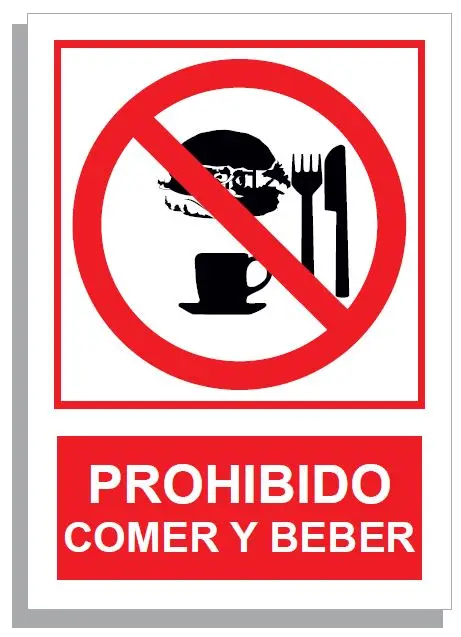SEÑAL PROHIBIDO COMER Y BEBER 297x210 PVC REF. 286