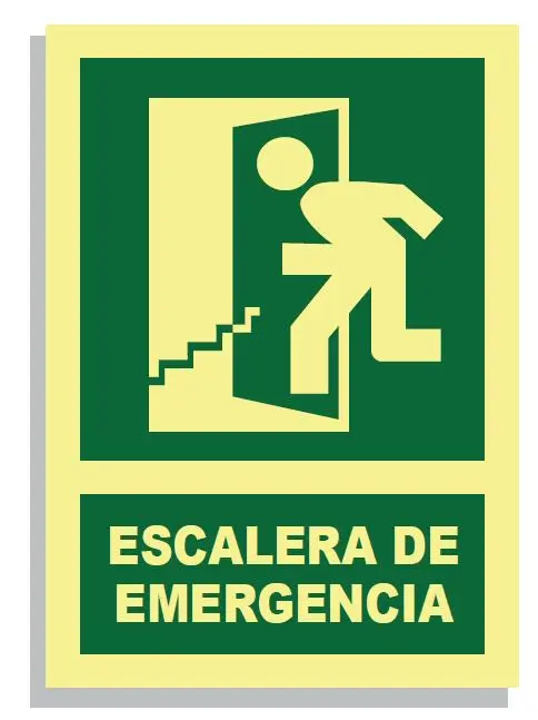 SEÑAL ESCALERA EMERGENCIA ABAJO (PUERTA IZQUIERDA) 297x210 PVC REF.419
