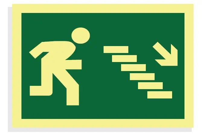 SEÑAL ESCALERA DE EMERGENCIA DERECHA.ABAJO 297x210 PVC REF. 452