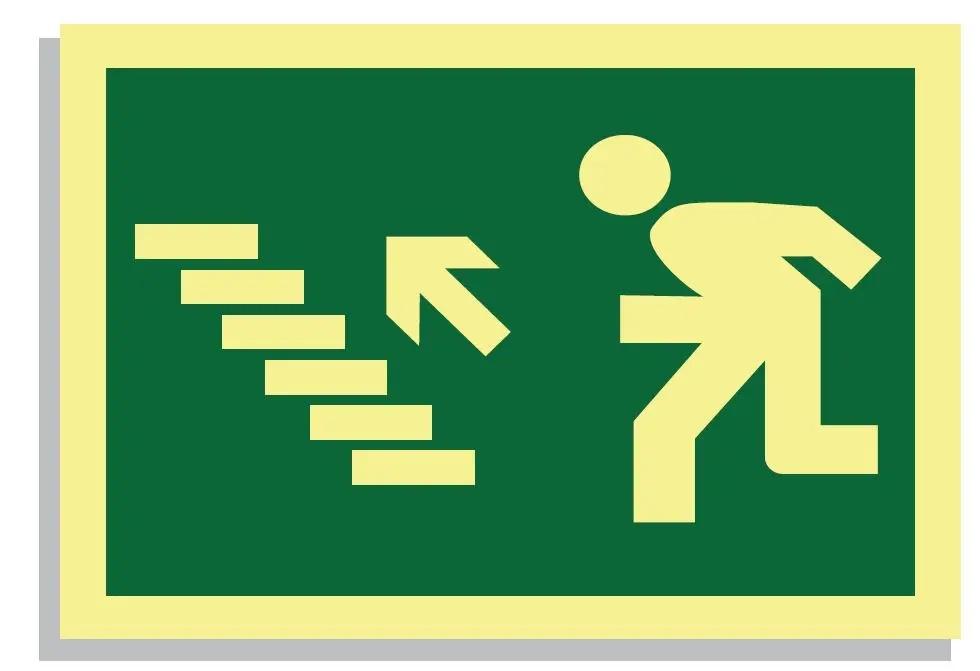 SEÑAL SALIDA DE EMERGENCIA ESCALERA ARRIBA IZQUIERDA 297x210 PVC REF.453