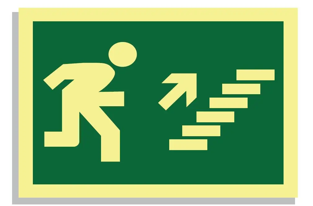 SEÑAL SALIDA EMERGENCIA ESCALERA ARRIBA DERECHA 297x210 PVC REF.454