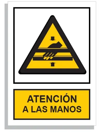 [15002-021] SEÑAL PELIGRO ANTENCIÓN A LA MANOS 297x210 REF. 915
