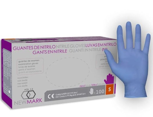 GUANTES DE NITRILO NEW MARK AZUL 100U (SIN POLVO)