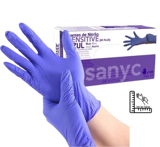 GUANTES NITRILO AZUL - SENSITIVE ESTUCHE 100U.