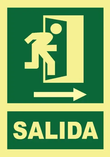 SEÑAL SALIDA EMERGENCIA FLECHA DERECHA (PUERTA DERECHA) 297x210 PVC REF. 412