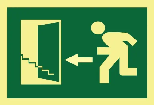 SEÑAL SALIDA EMERGENCIA PUERTA IZQU. ESCALERA ARRIBA DINA4 297x210 PVC REF. 449